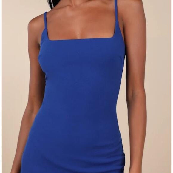 NEW Lulus Compelling Composure Elegant Blue Sleeveless Ruffle Bodycon Mini Dress - Picture 2 of 12